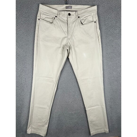Hickey Freeman New York Mens Pants 33x34 Slim Fit Tapered Leg Ivory Performance - Picture 3 of 11